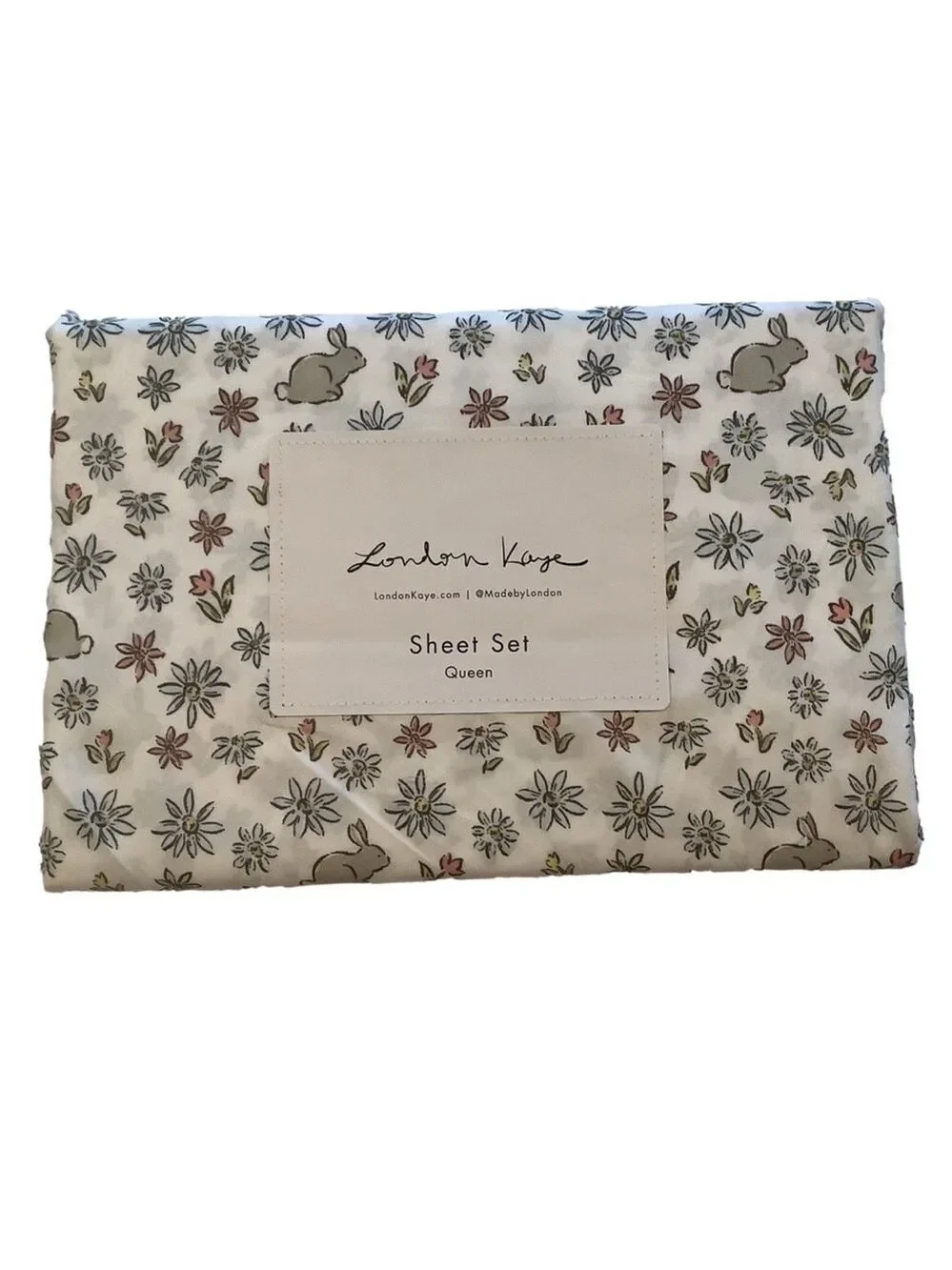London Kaye Springly Bunny Queen 4 Piece Sheet Set New